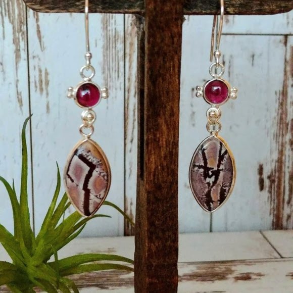 The Girl With Kaleidoscope Eyes Jewelry - Sonoran Dendritic Rhyolite & Garnet Earrings